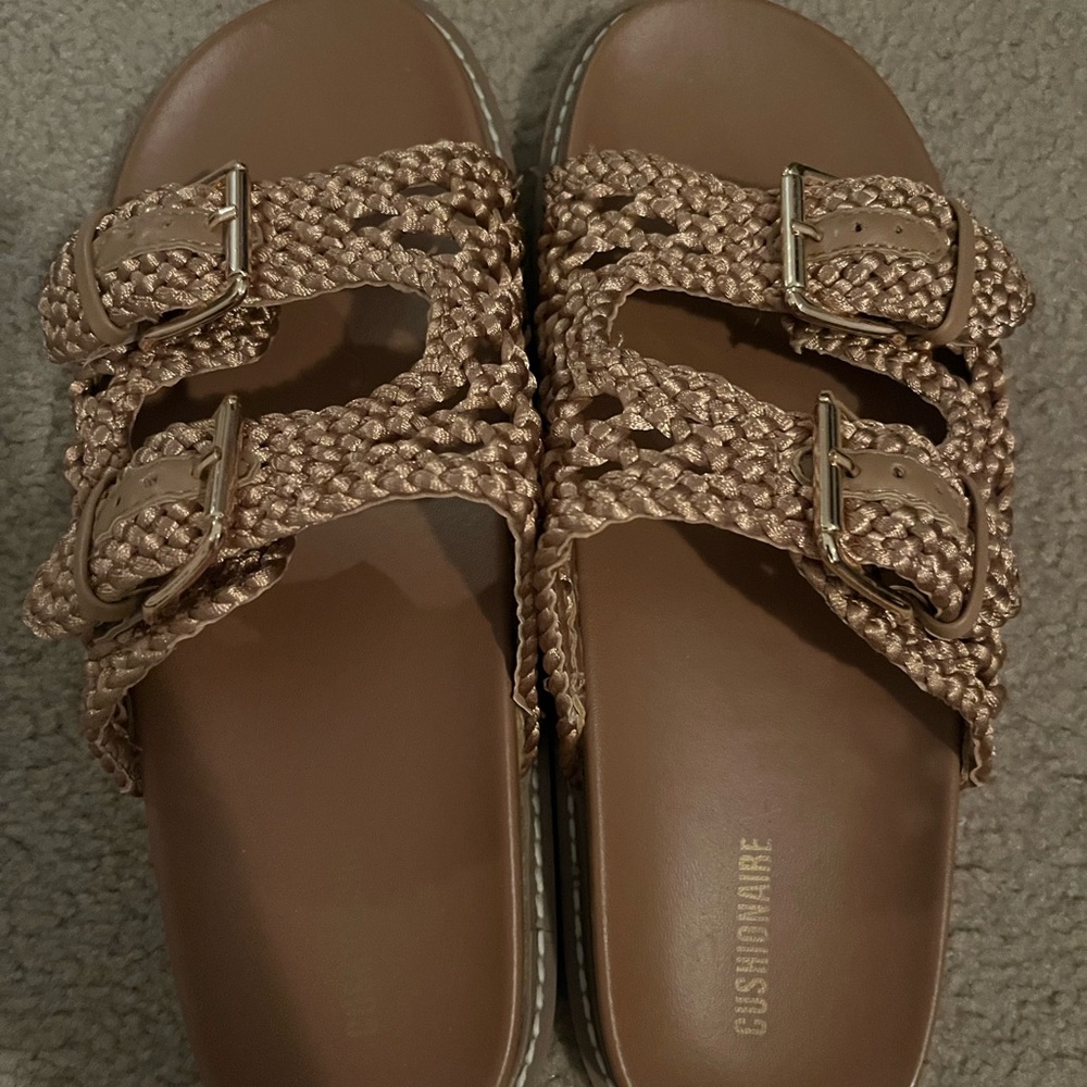 Cushionaire Women's Braided Buckle Sandals - Tan